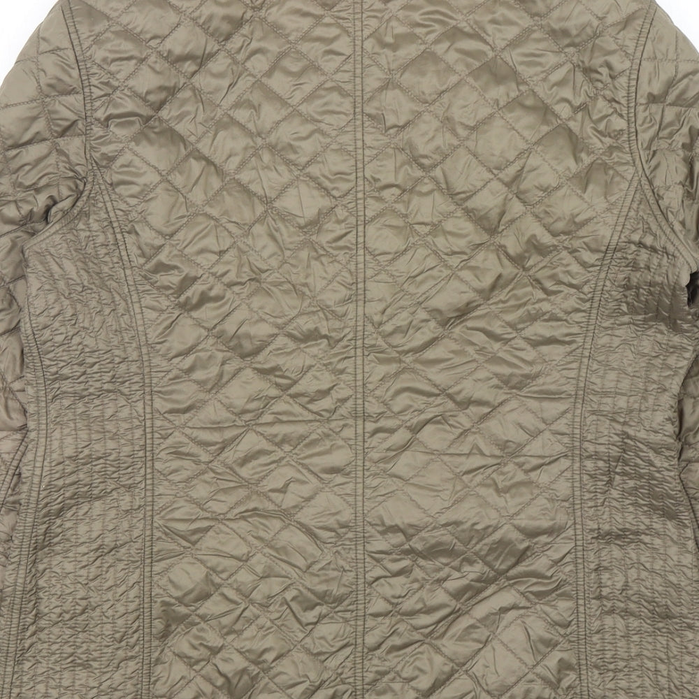 Brand and care label for Basler women’s green quilted jacket, size UK 10, snap