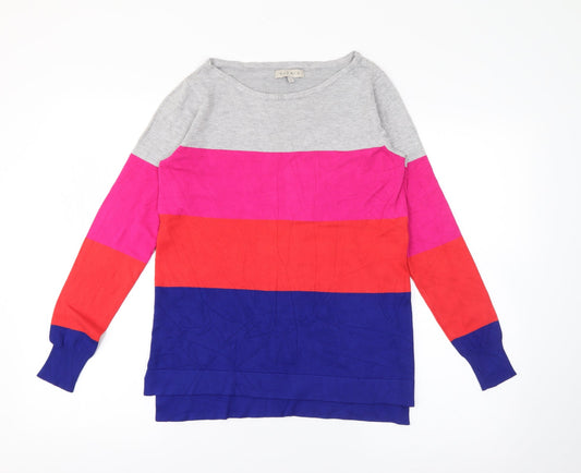 Additional front view of Nutmeg women’s multicoloured scoop neck striped viscose jumper, size UK 8