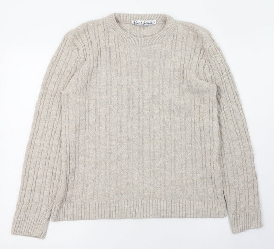 Additional front view of Pure & Natural women’s brown round neck acrylic jumper, size UK 12