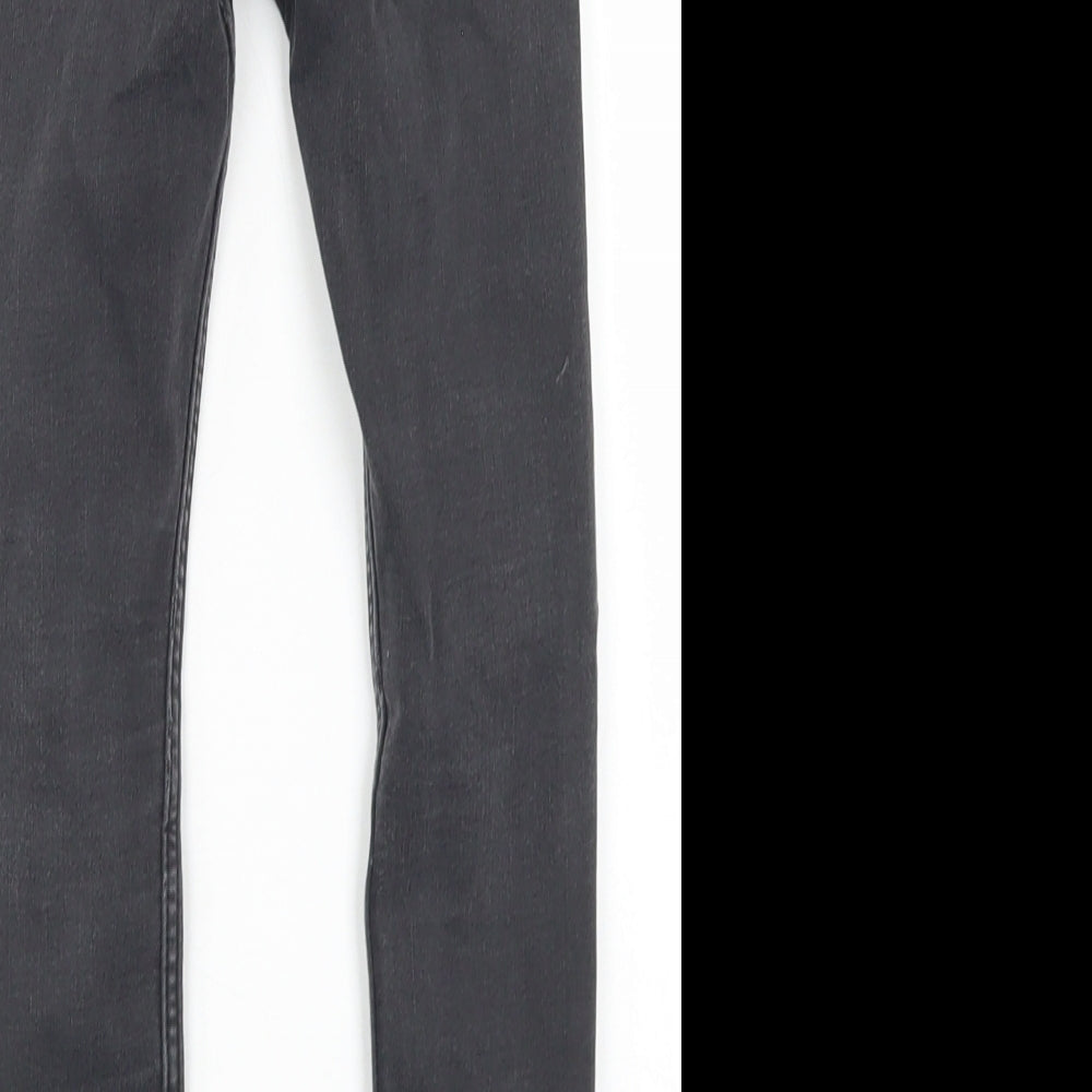 Brand and care label for &Denim girls’ black cotton skinny jeans, size 5-6, years regular snap