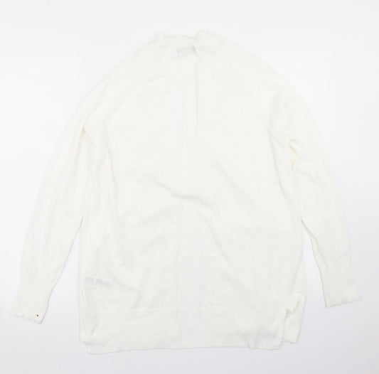 F&F Womens White Round Neck Nylon Cardigan Jumper Size XS