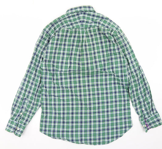 The Savile Row Company Mens Green Plaid Polyester Button-Up Size M Collared Button