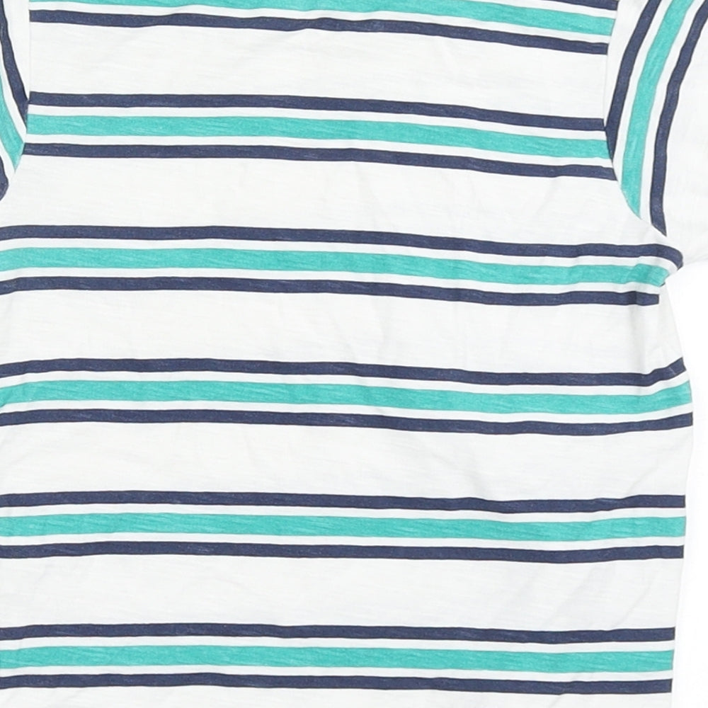 Matalan Boys White Striped 100% Cotton Basic T-Shirt Size 12-18 Months Round Neck Pullover