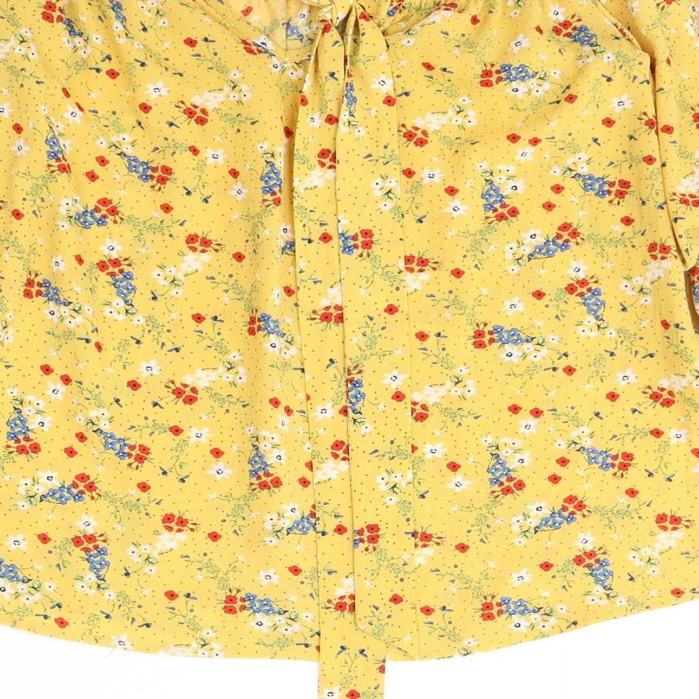 Primark Womens Yellow Polyester Basic Blouse Size 6 Off the Shoulder