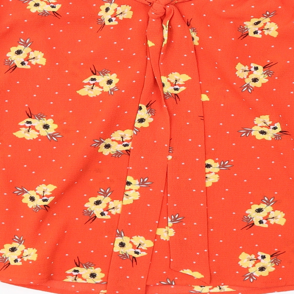 Primark Womens Red Geometric Polyester Basic Blouse Size 6 Off the Shoulder