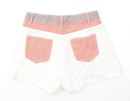 SheIn Womens White Colourblock Cotton Hot Pants Shorts Size S L3 in Regular Button