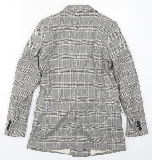 H&M Womens Grey Check Polyester Jacket Suit Jacket Size 6