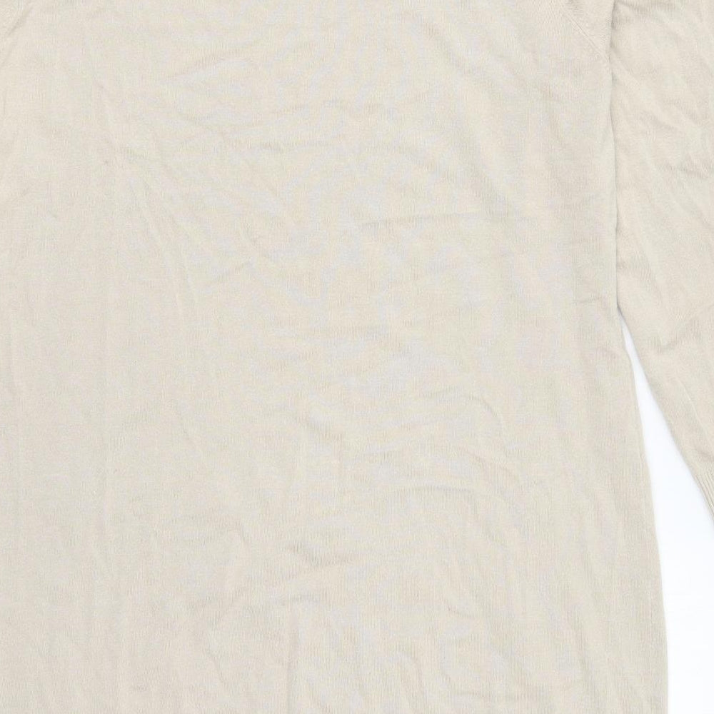 Brand and care label for Avon women’s beige round neck viscose jumper, size UK 16