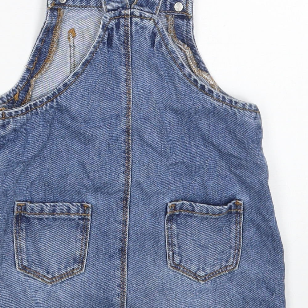 Denim & Co. Girls Blue 100% Cotton Pinafore/Dungaree Dress Size 18-24 Months Square Neck