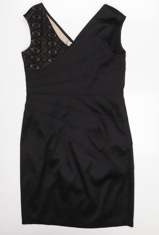 Maggy London Womens Black Argyle/Diamond Polyester A-Line Size 12 V-Neck Zip