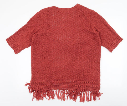 Isle Collection Womens Orange V-Neck Acrylic Cardigan Jumper Size M