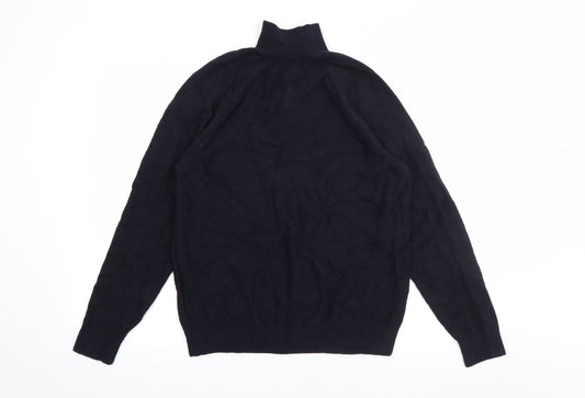 Marks and Spencer Mens Blue High Neck Cotton Pullover Jumper Size M
