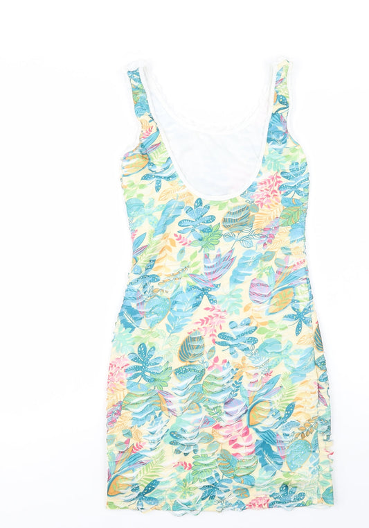 Quiz Womens Multicoloured Floral Polyester Bodycon Size 8 Scoop Neck Pullover