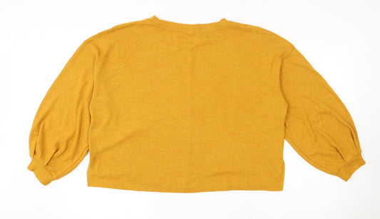 H&M Womens Orange Polyester Cropped Blouse Size M Round Neck