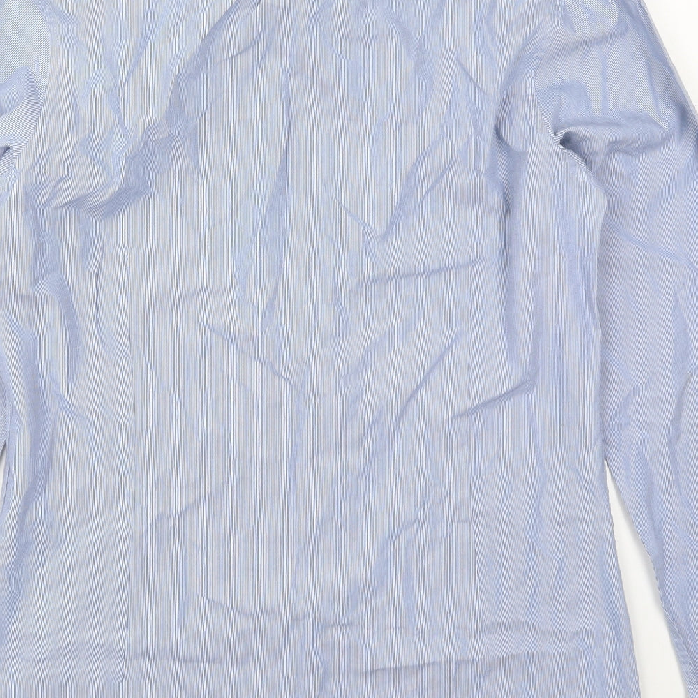 Red Herring Mens Blue Striped Polyester Dress Shirt Size 14.5 Collared Button