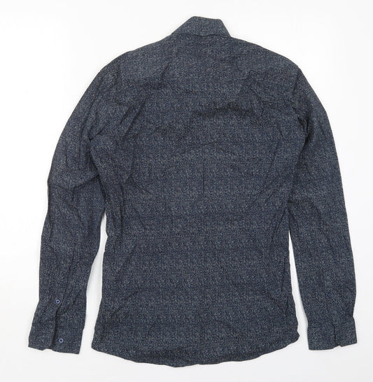Mens UK Size 14.5 Cedar Wood State Blue Button-Up Long Sleeve Casual Shirt