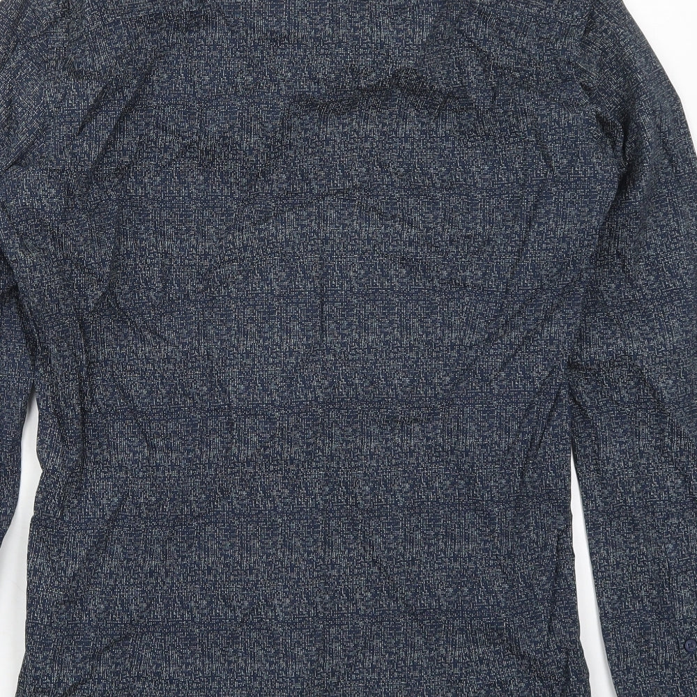 Mens UK Size 14.5 Cedar Wood State Blue Button-Up Long Sleeve Casual Shirt