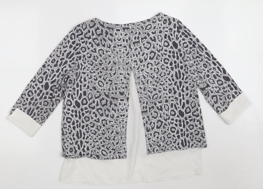 Dorothy Perkins Womens Grey Animal Print Polyester Basic Blouse Size 12 Boat Neck