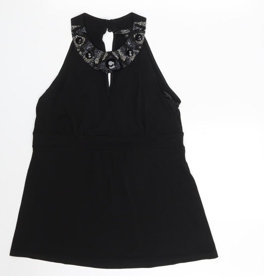 Additional front view of Debenhams women’s black polyester a-line, size UK 14, round neck