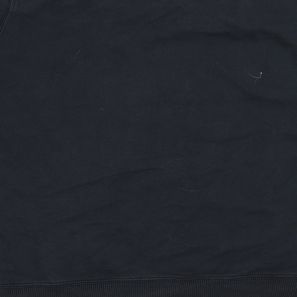 Brand and care label for Aem Kei women’s black 100% cotton pullover sweatshirt, size L, pullover