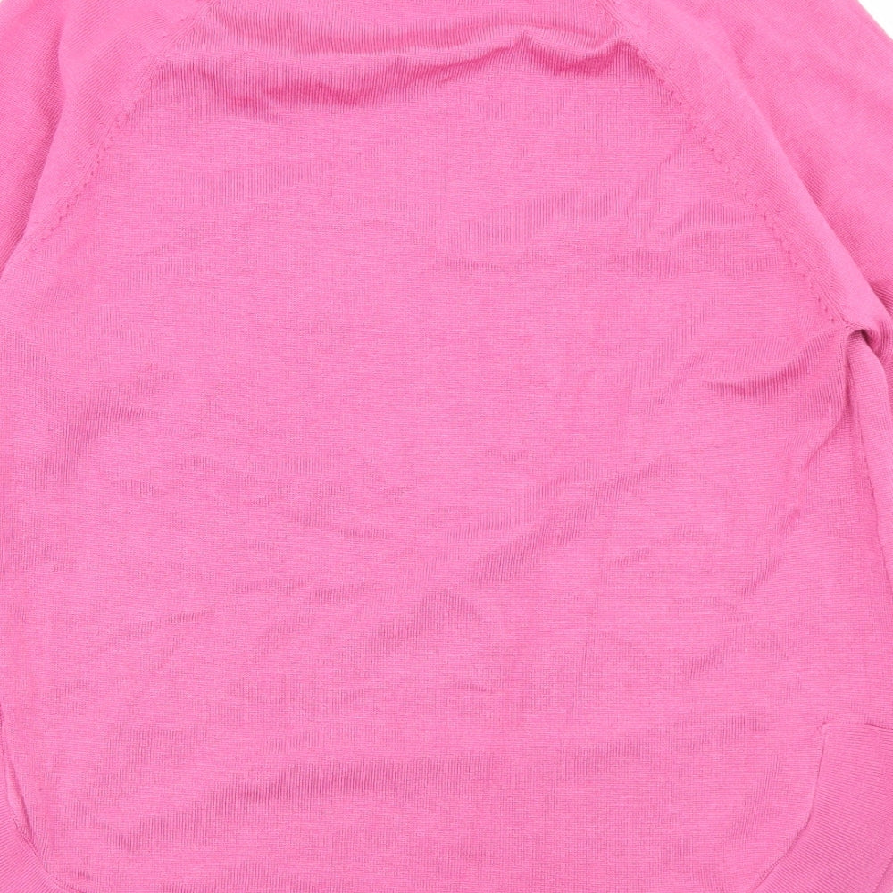 Brand and care label for Gallery women’s pink v-neck acrylic jumper, size S