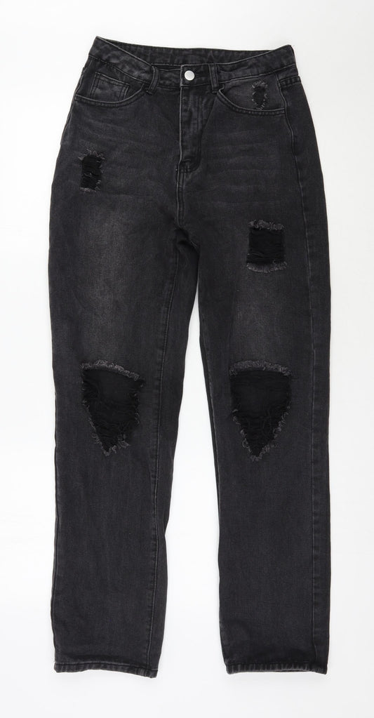 Additional front view of SHEIN women’s black cotton mom jeans, size S, 30-inch leg regular zip