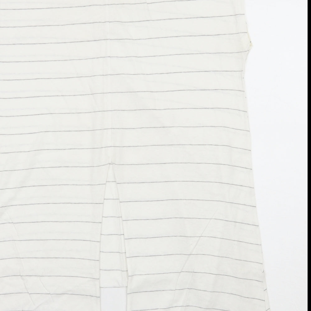 Primark Womens Ivory Striped Polyester Basic T-Shirt Size 14 Scoop Neck