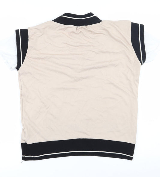 Gallery Womens Beige Viscose Ringer T-Shirt Size 10 Round Neck - layered
