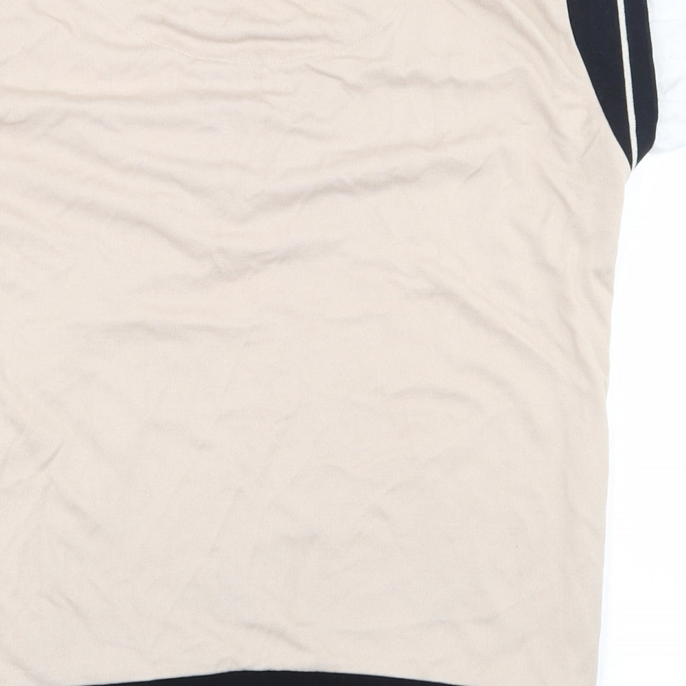 Brand and care label for Gallery women’s beige viscose ringer t-shirt, size UK 10, round neck - layered