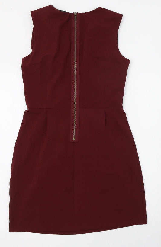 AX Paris Womens Red Polyester Tank Dress Size 8 Round Neck Zip