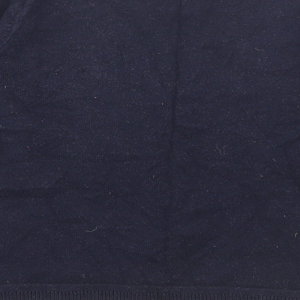 Brand and care label for School Life girls’ blue v-neck cotton cardigan jumper, size 5, years button