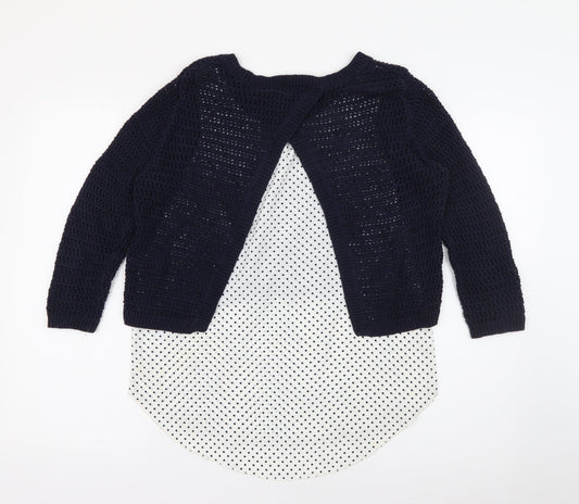 TU Womens Blue Crew Neck Polka Dot Cotton Pullover Jumper Size 10