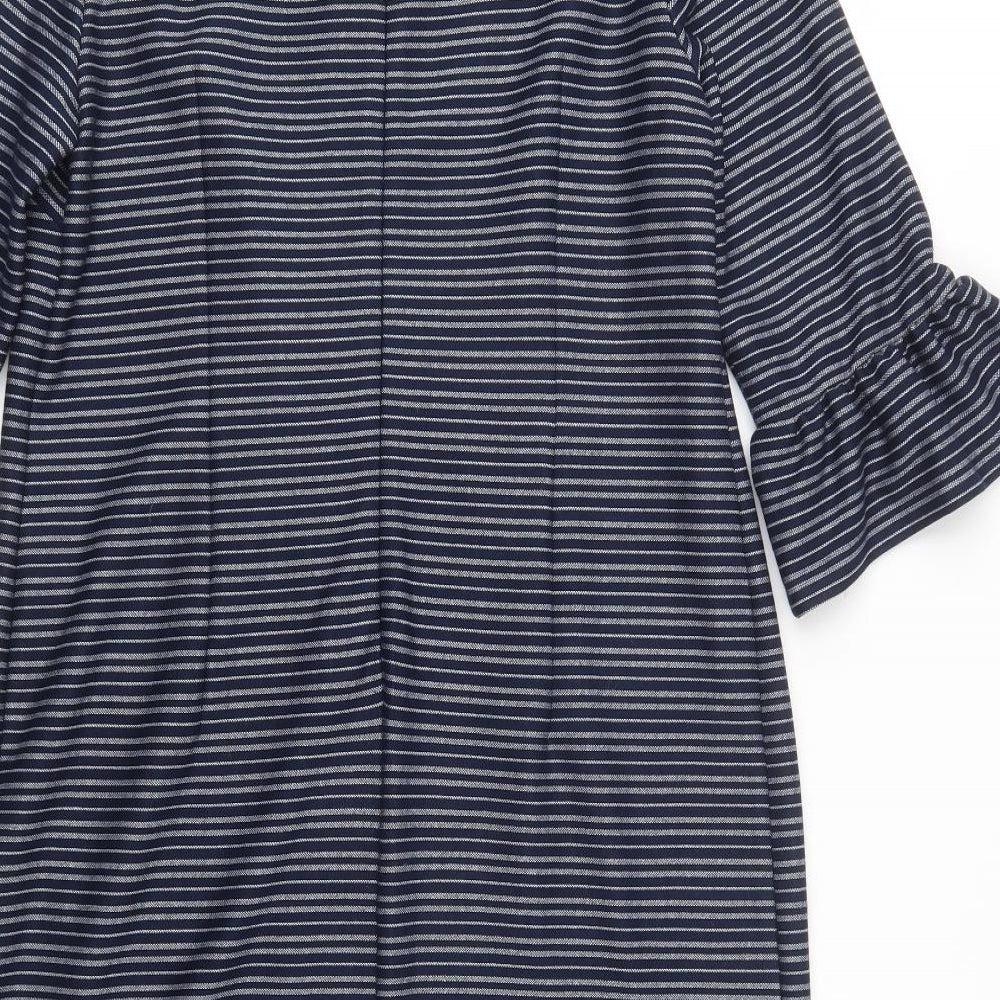 TU Womens Blue Striped Polyester Shift Size 12 Crew Neck Zip