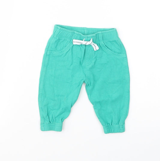 F&F Baby Green Cotton Jogger Trousers Size 3-6 Months Drawstring