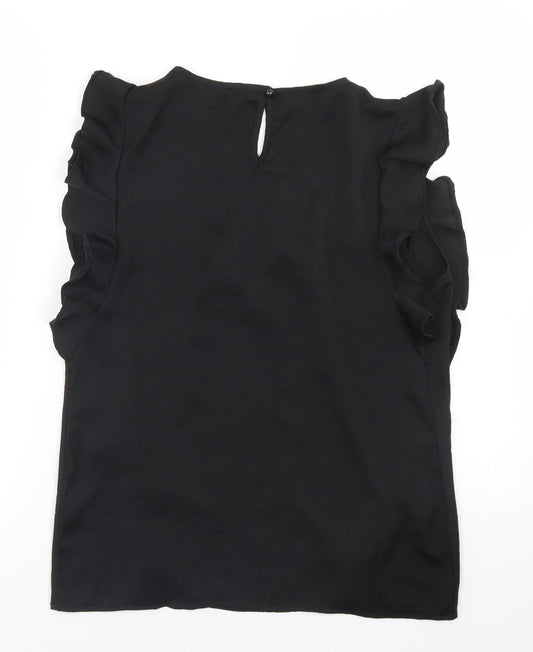Boohoo Womens Black Polyester Basic Blouse Size 10 Round Neck