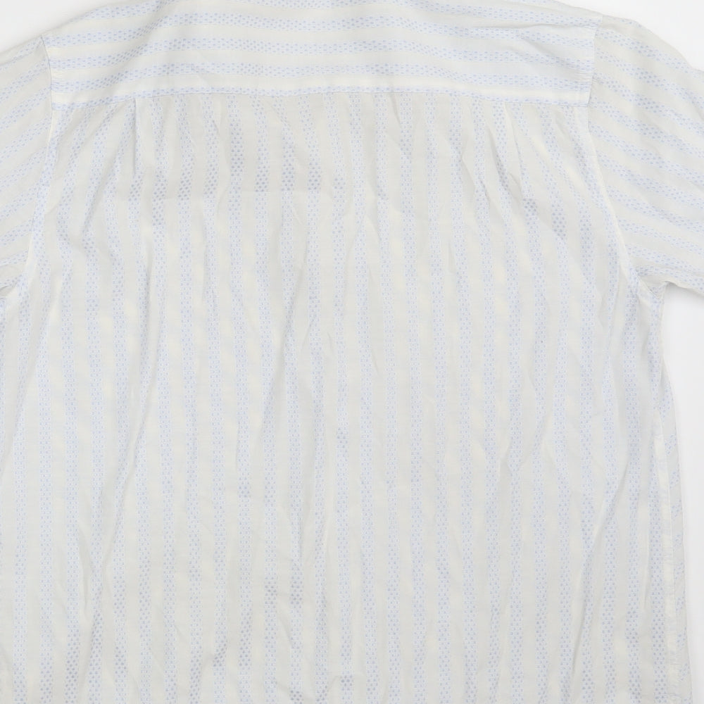 UrbanSpirit Mens White Striped Polyester Button-Up Size L Collared Button