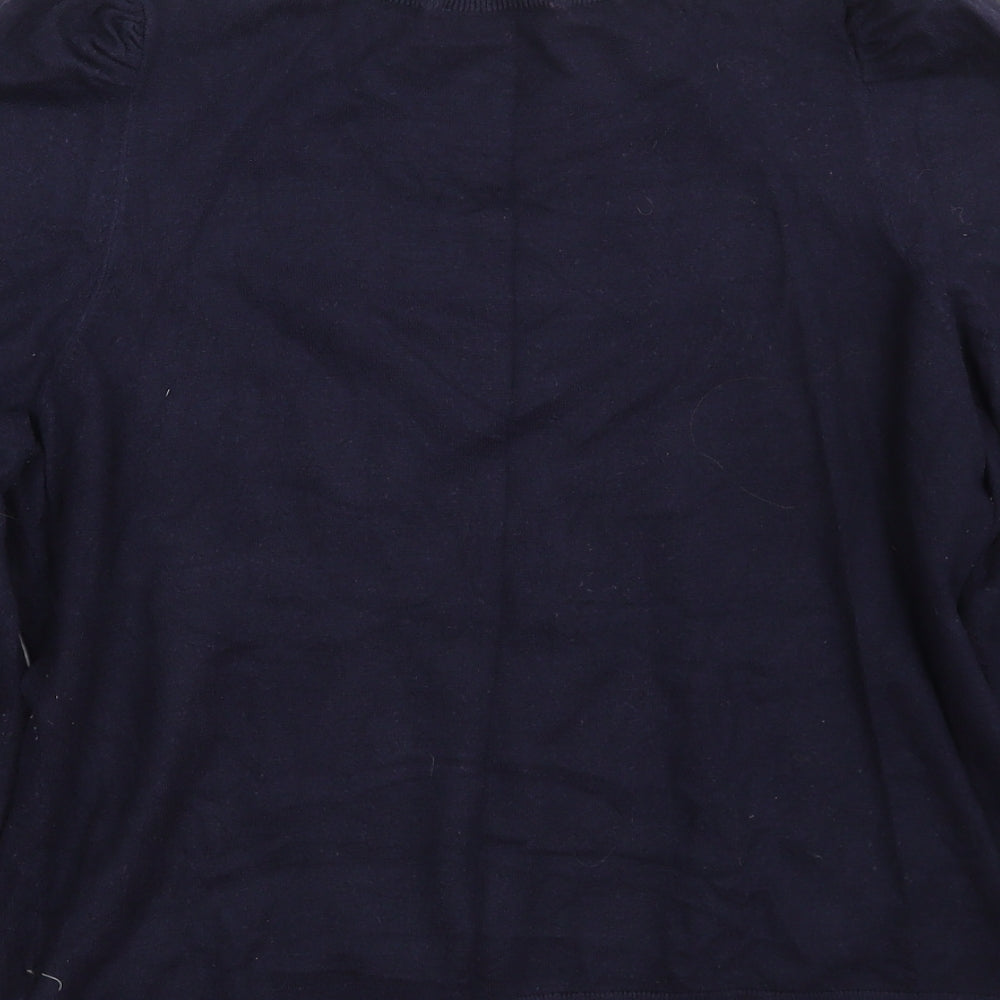 Brand and care label for Gallery women’s blue round neck viscose jumper, size L