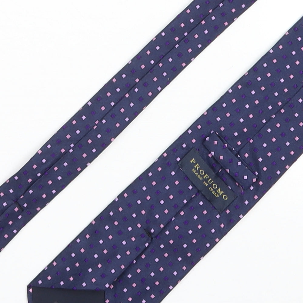 PROFUOMO Mens Blue Geometric 100% Silk Pointed Tie One Size