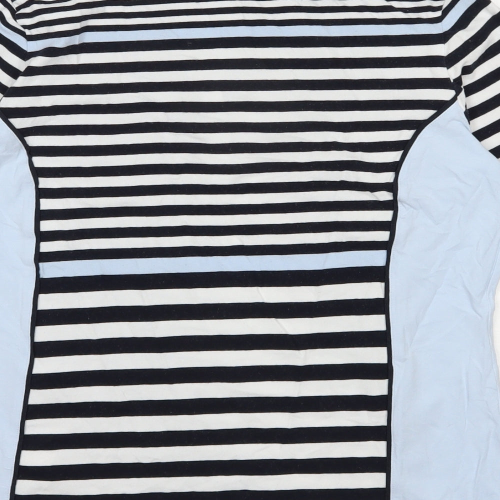 Brand and care label for Basler women’s blue striped cotton jersey t-shirt, size UK 14, henley