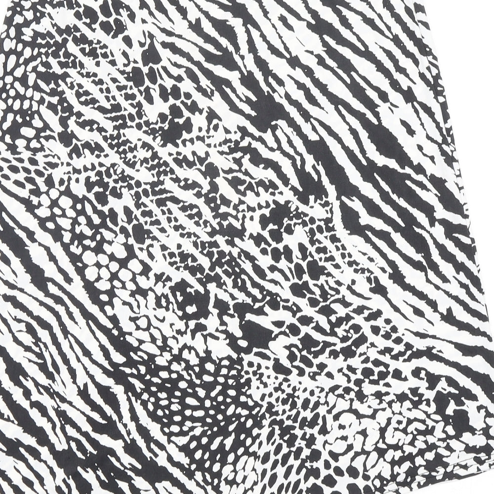 Brand and care label for Boohoo women’s multicoloured animal print polyester a-line skirt, size UK 12