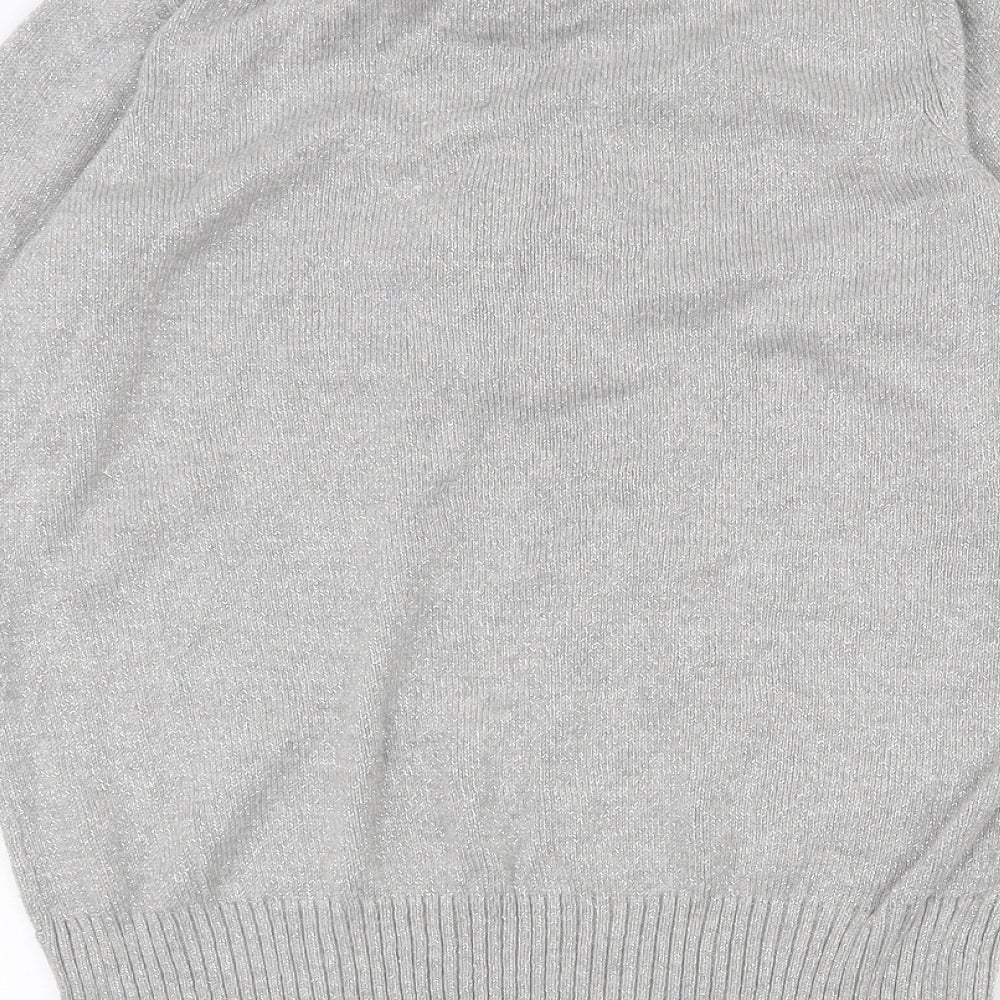 Brand and care label for SOHO women’s grey v-neck cotton jumper, size UK 10