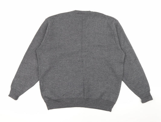 Marks and Spencer Mens Grey V-Neck Acrylic Pullover Jumper Size L