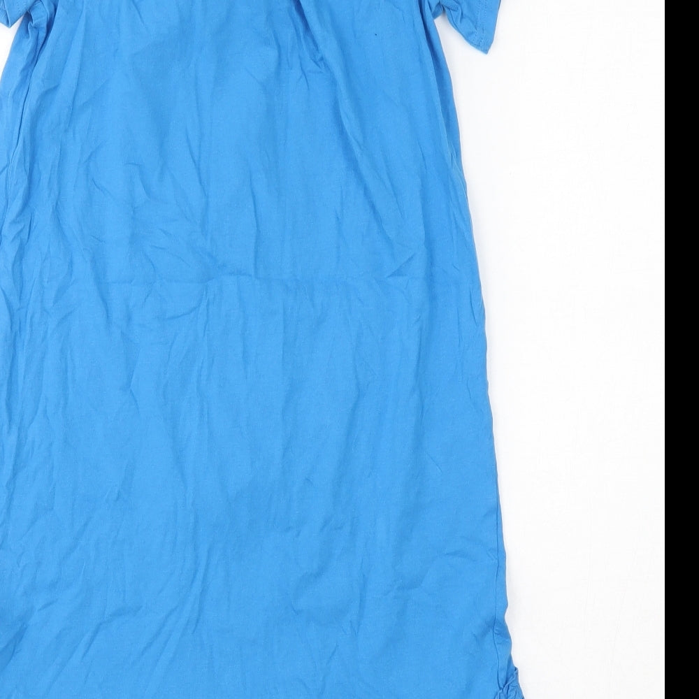 Brand and care label for Papaya women’s blue 100% cotton basic t-shirt, size UK 8, scoop neck