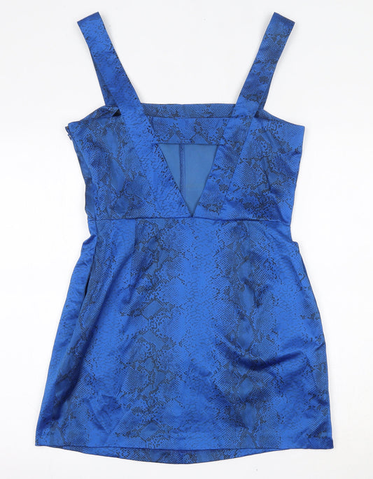 ASOS Womens Blue Animal Print Polyester Basic Blouse Size 12 Square Neck - Snakeskin Print