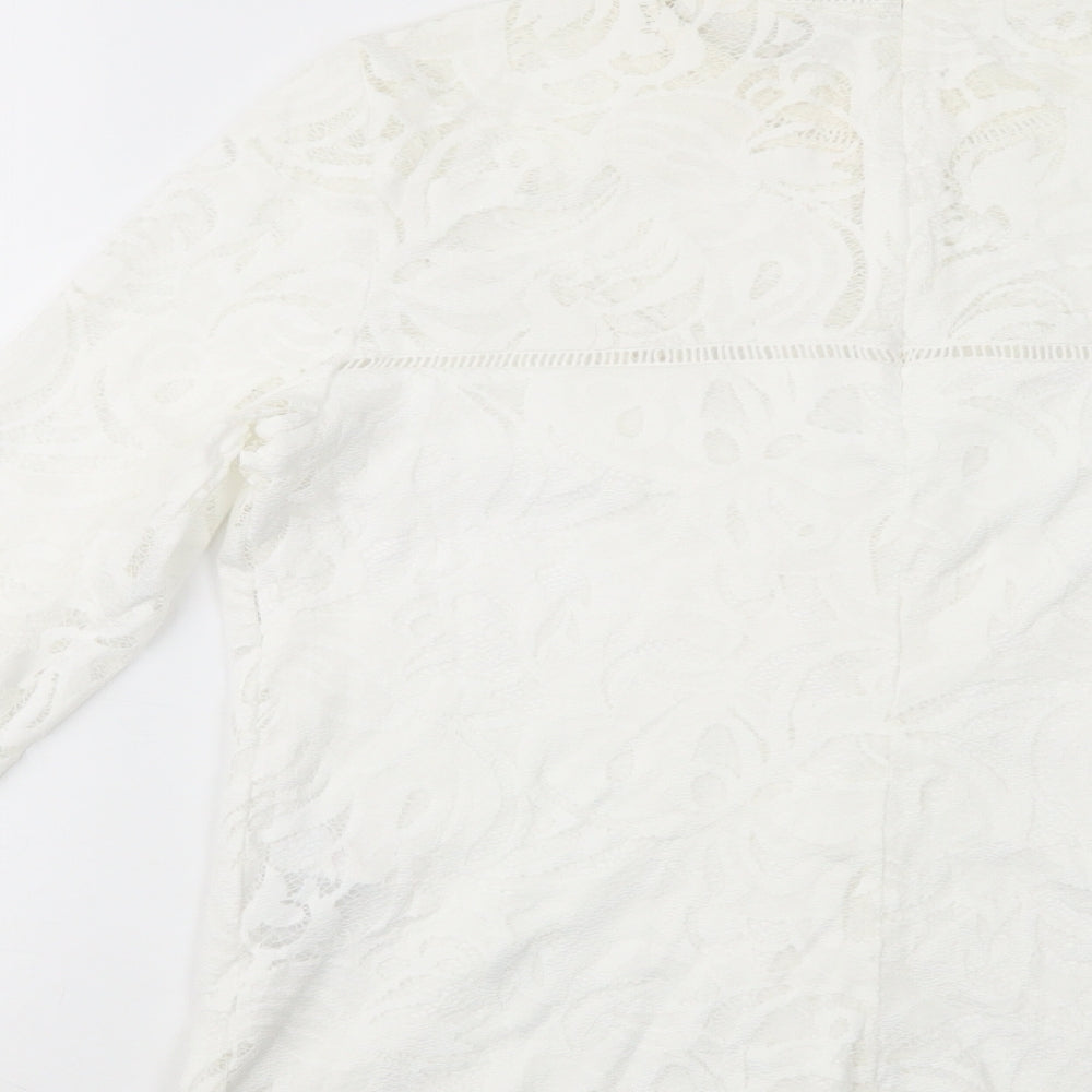 VILA Womens White Polyamide Basic Blouse Size L Mock Neck