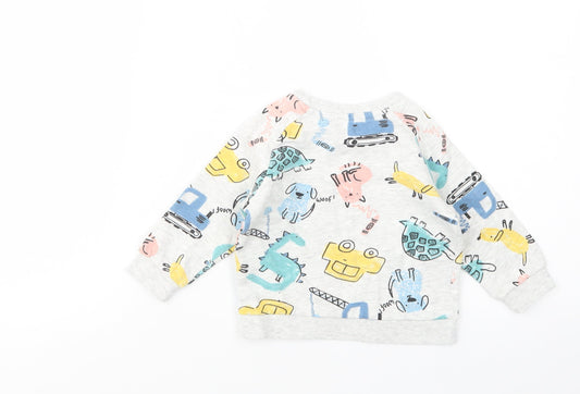 Matalan Baby Grey Geometric Cotton Pullover Jumper Size 9-12 Months Pullover - Vehicles And Animals