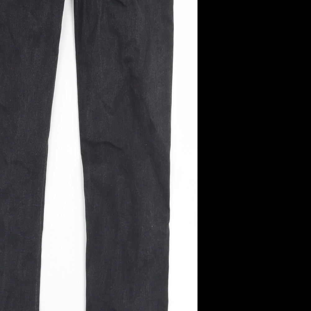 Brand and care label for Denim Co women’s black cotton skinny jeans, size UK 12, 28-inch leg regular button