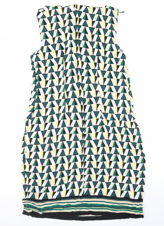 Dorothy Perkins Womens Green Geometric Viscose A-Line Size 12 Round Neck Zip