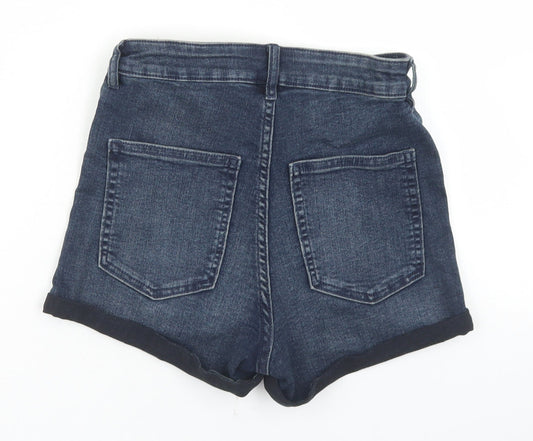 Divided Womens Blue  Cotton Hot Pants Shorts Size 10 L3 in Regular Button