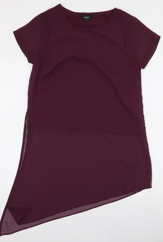 Additional front view of A&G women’s purple polyester basic blouse, size M, round neck